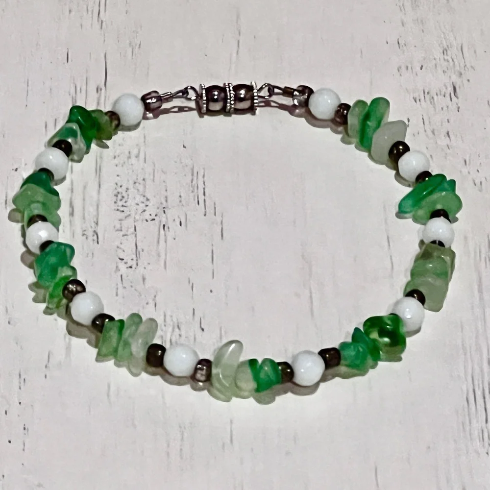 Green Aventurine and White Howlite Handmade Beaded Ankle Bracelet